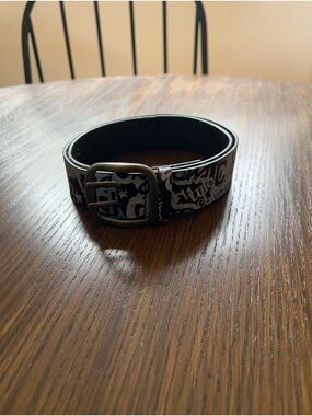 Calvin Klein Black and White Graphic Leather Belt